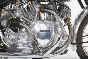 Glorious chrome on one of the mnost famous old-school Superbikes of all time, the Vincent